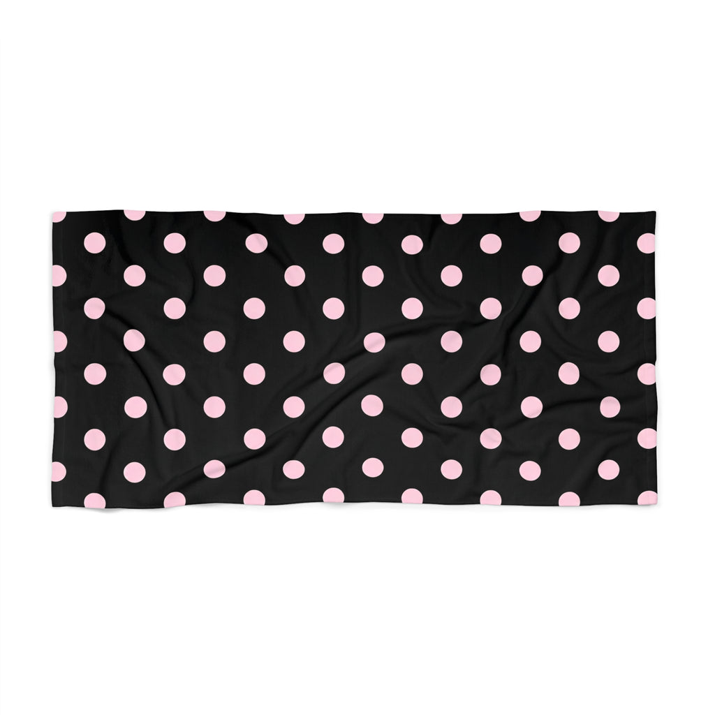 Black & Pink Polka Dot Beach Towel — Retro Chic Summer Towels