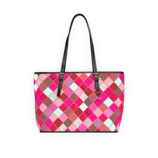 Trendy PU Leather Shoulder Bag - Pink Geometric Design