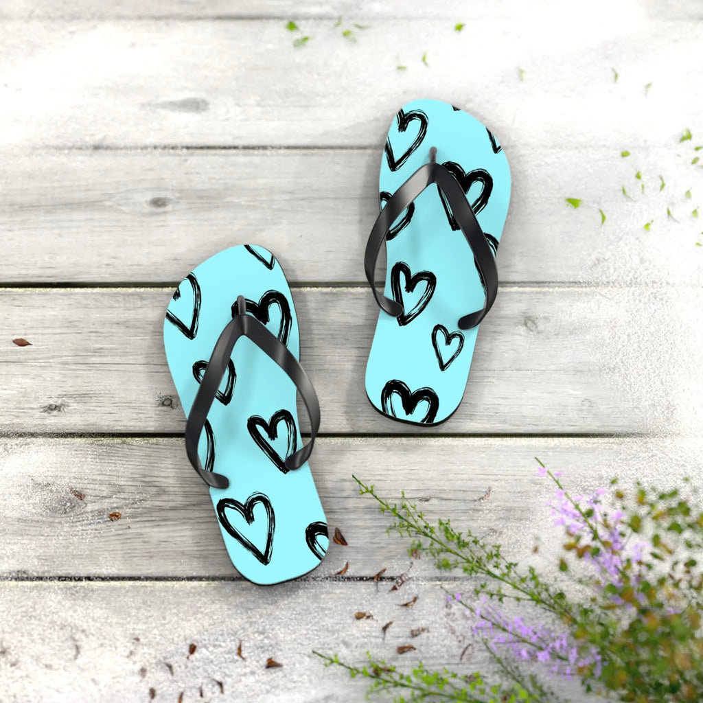 Like&Share Heart Print Flip Flops - Cute and Comfortable Summer Sandals Printify