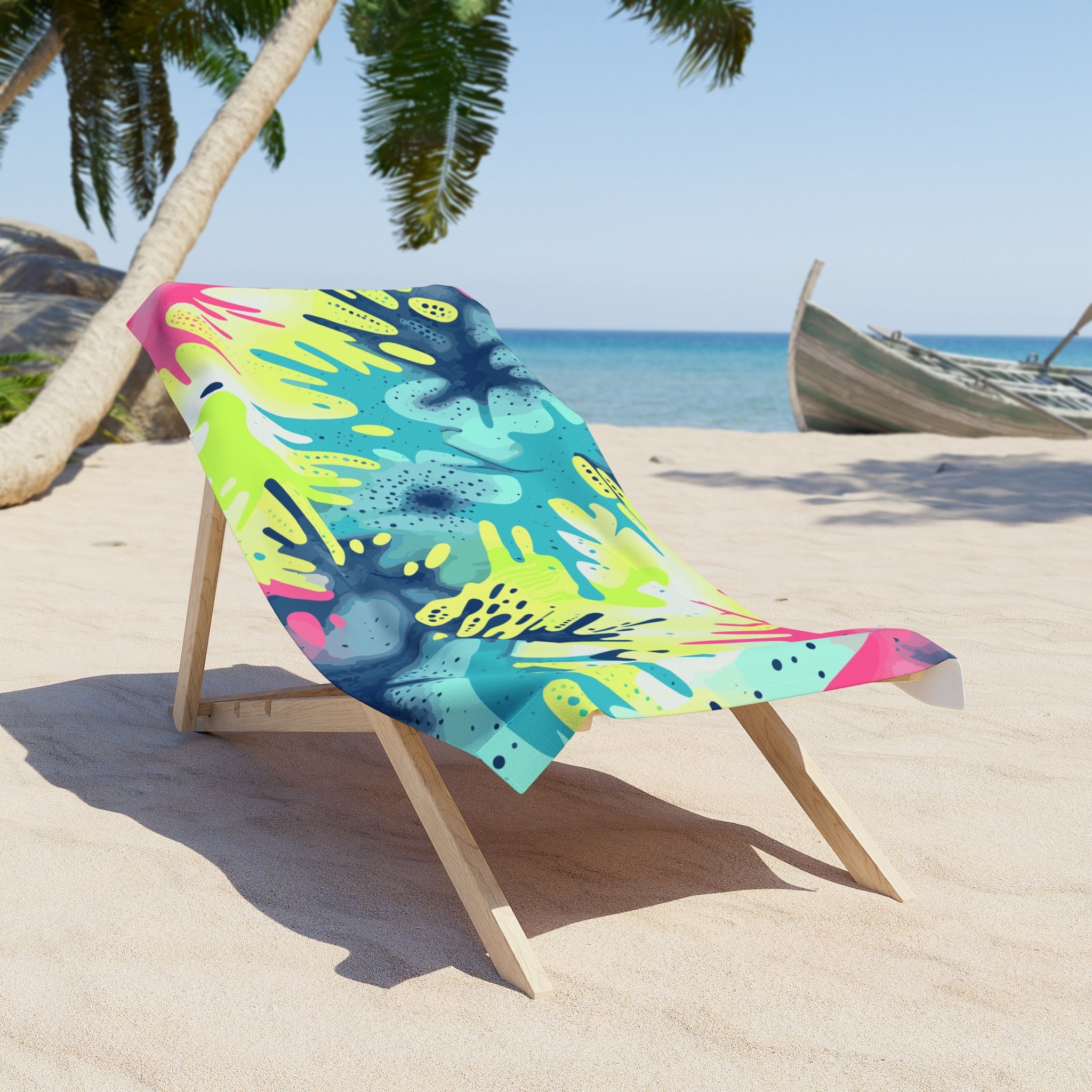 Abstract Tropical Splash Beach Towel — Colorful Neon Wave Print