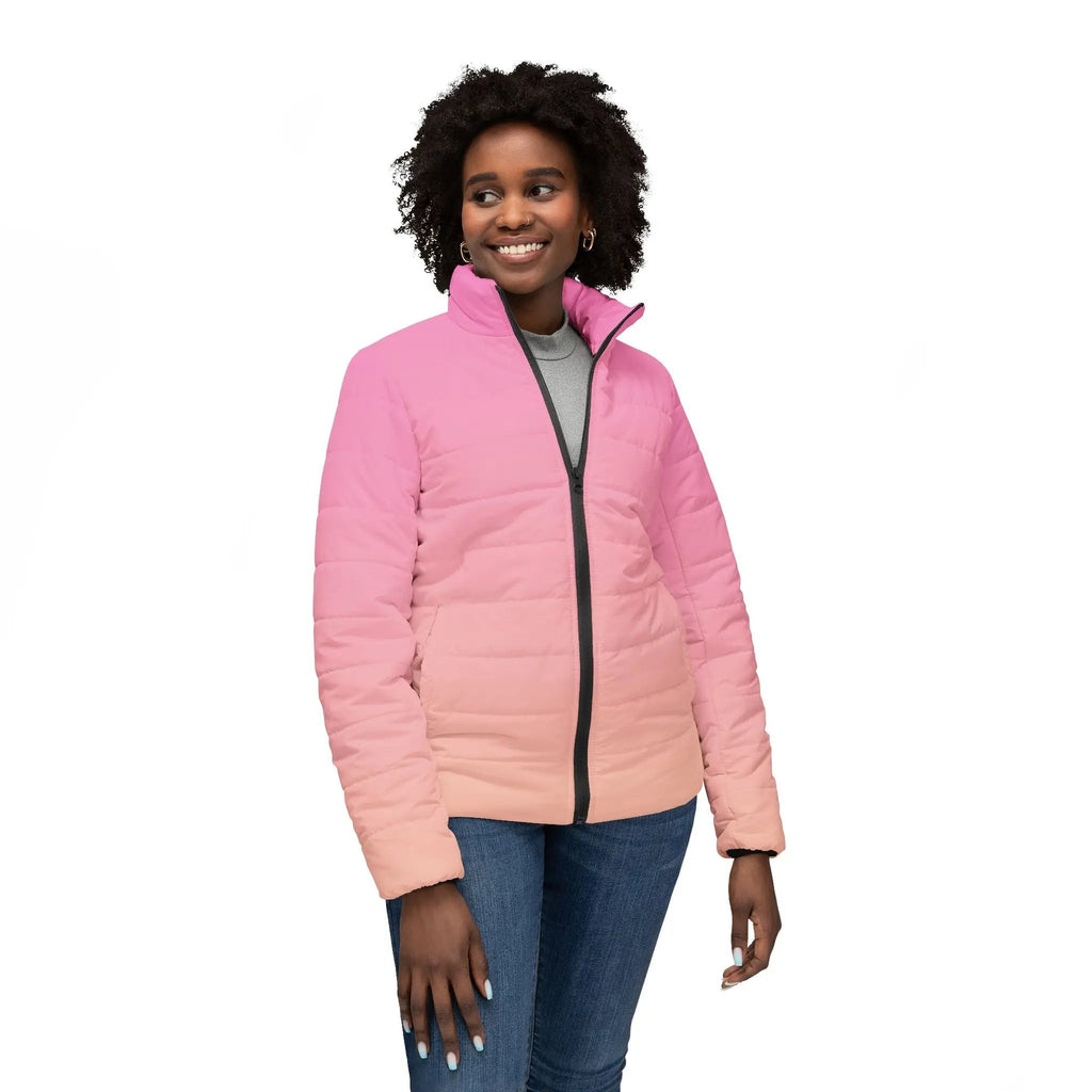 Like a star Trendy Women’s Gradient Puffer Jacket - Stylish Pink Ombre Outerwear for Fall & Winter Printify