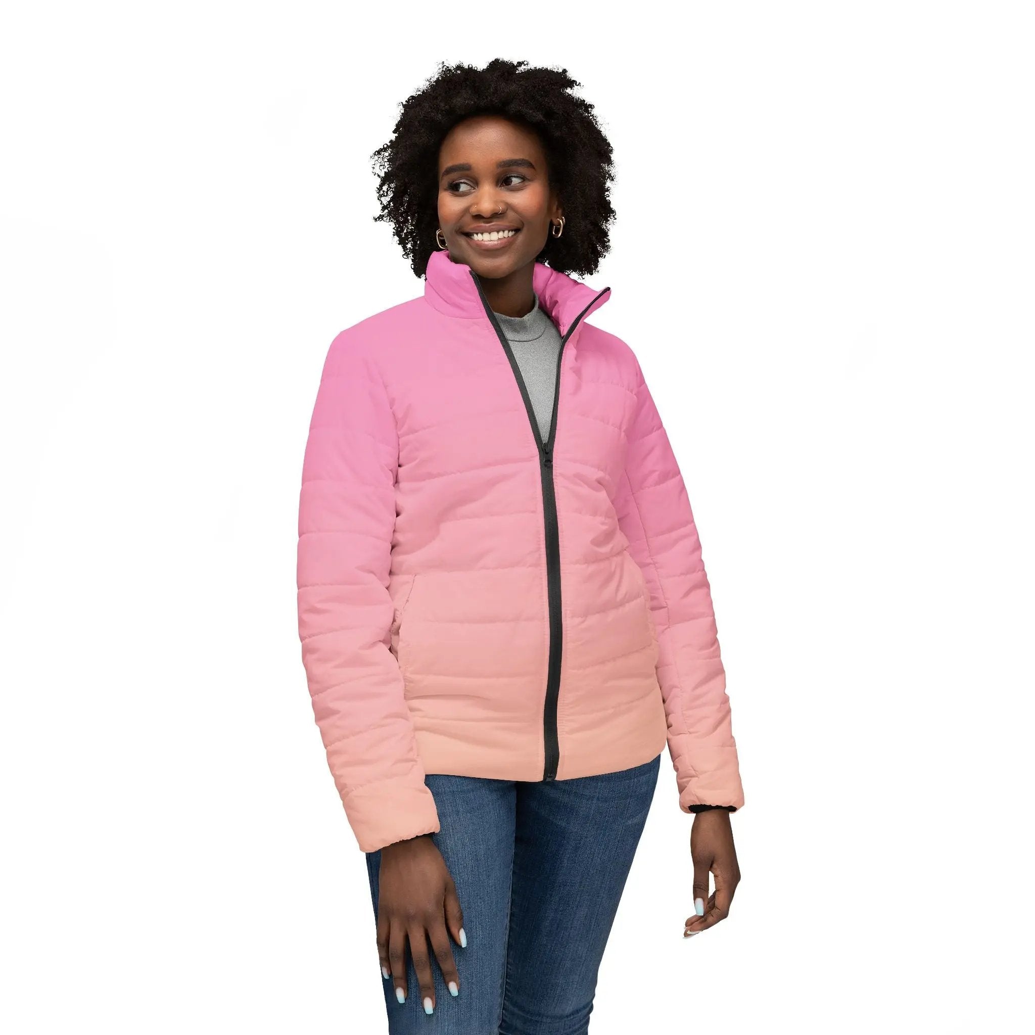 Like a star Trendy Women’s Gradient Puffer Jacket - Stylish Pink Ombre Outerwear for Fall & Winter Printify