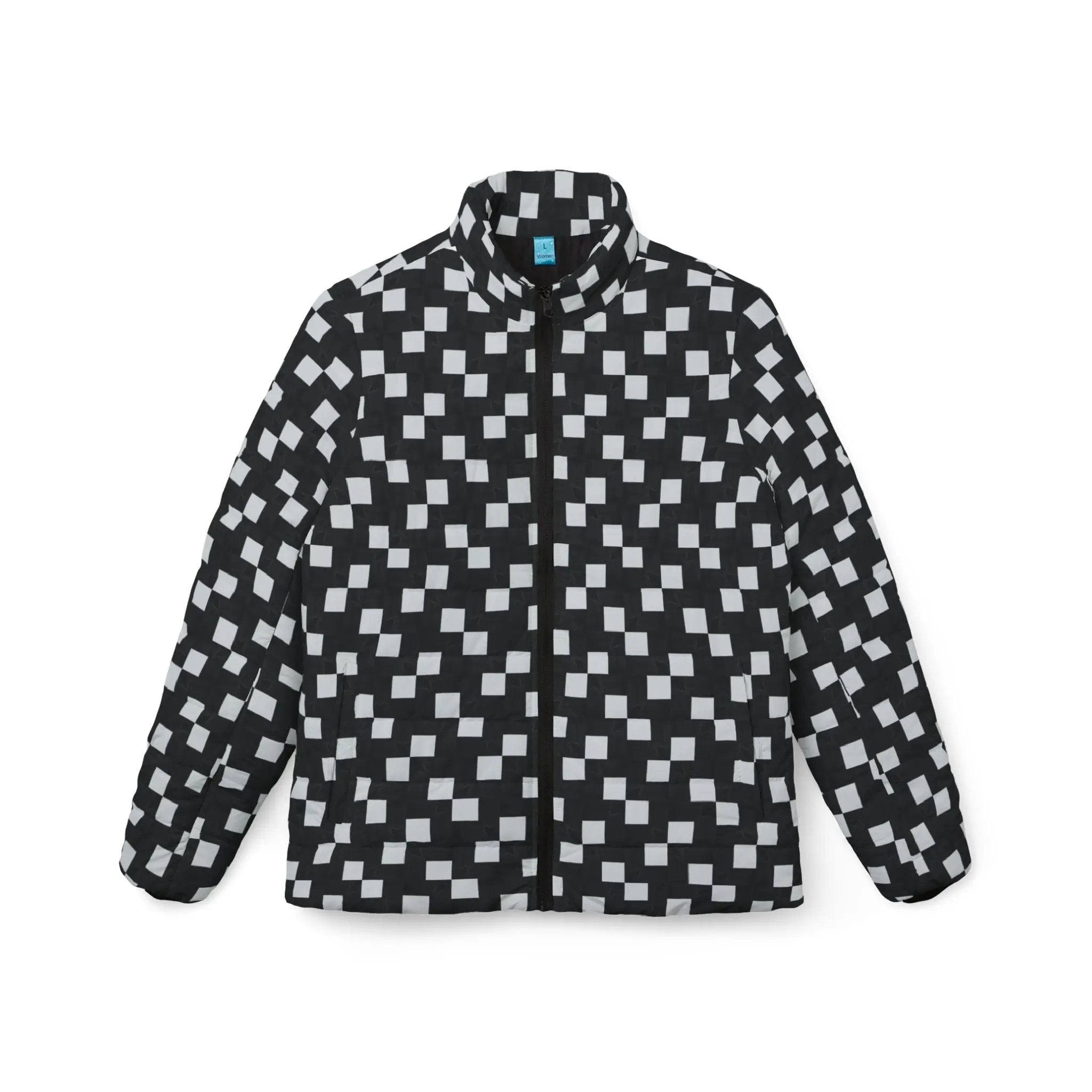 Black likes colors Stylish Women’s Puffer Jacket - Modern Geometric Design Printify