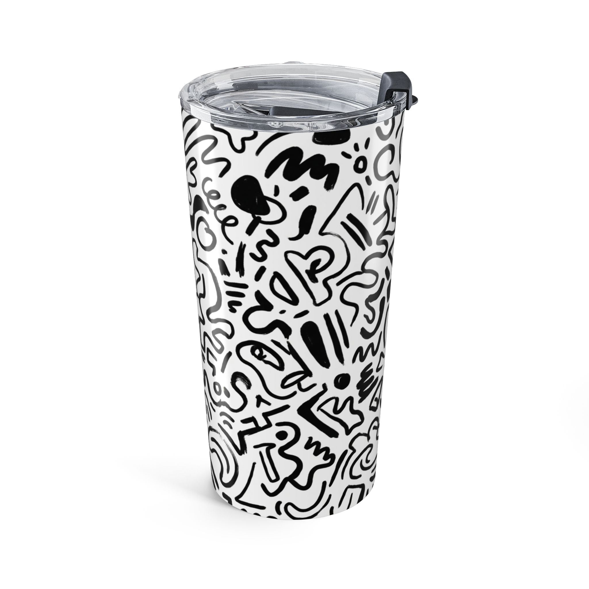20oz Doodle Art Tumbler – Black & White Abstract Pattern
