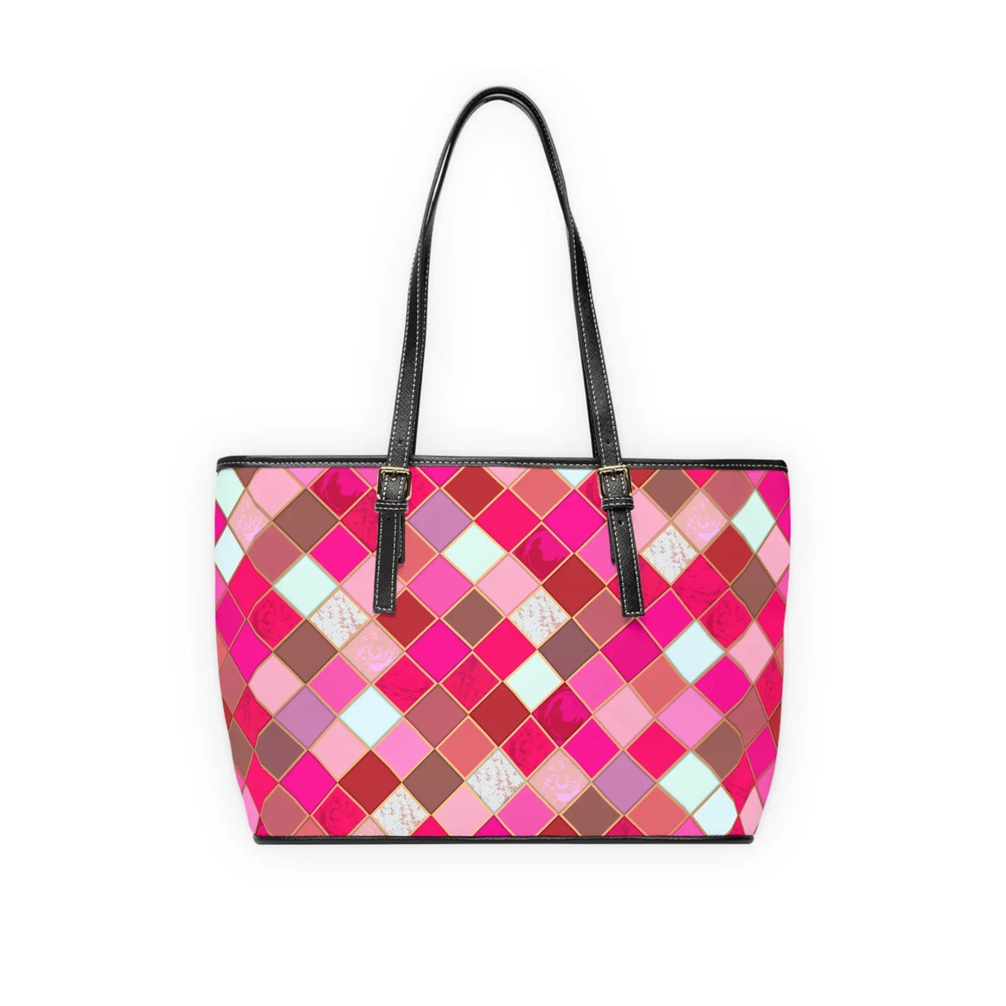 Trendy PU Leather Shoulder Bag - Pink Geometric Design Printify