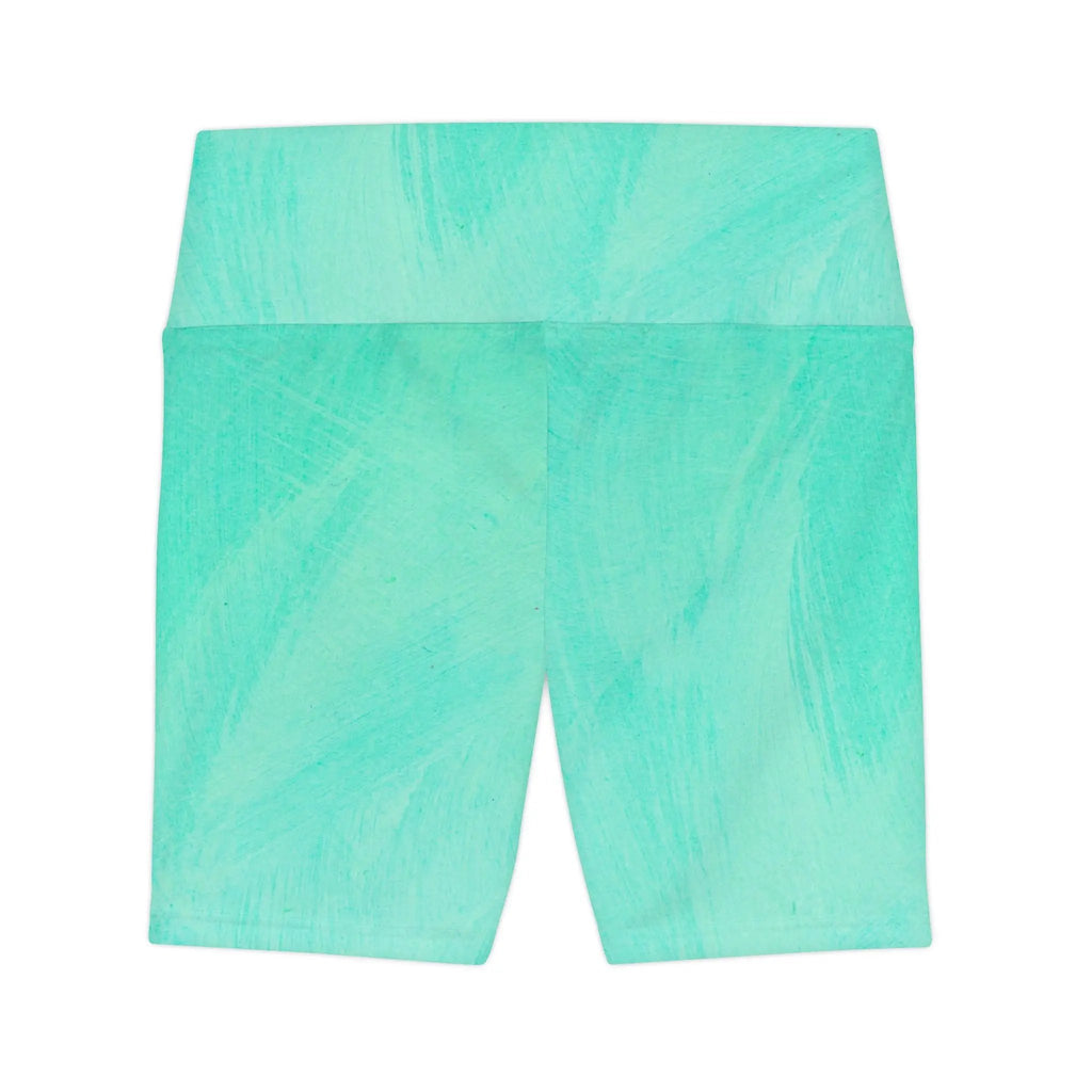 TRAIN HARD Relaxed Fit Women's Workout Shorts - Aqua Green Abstract Design Printify