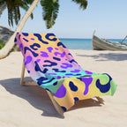 Neon Rainbow Leopard Beach Towel