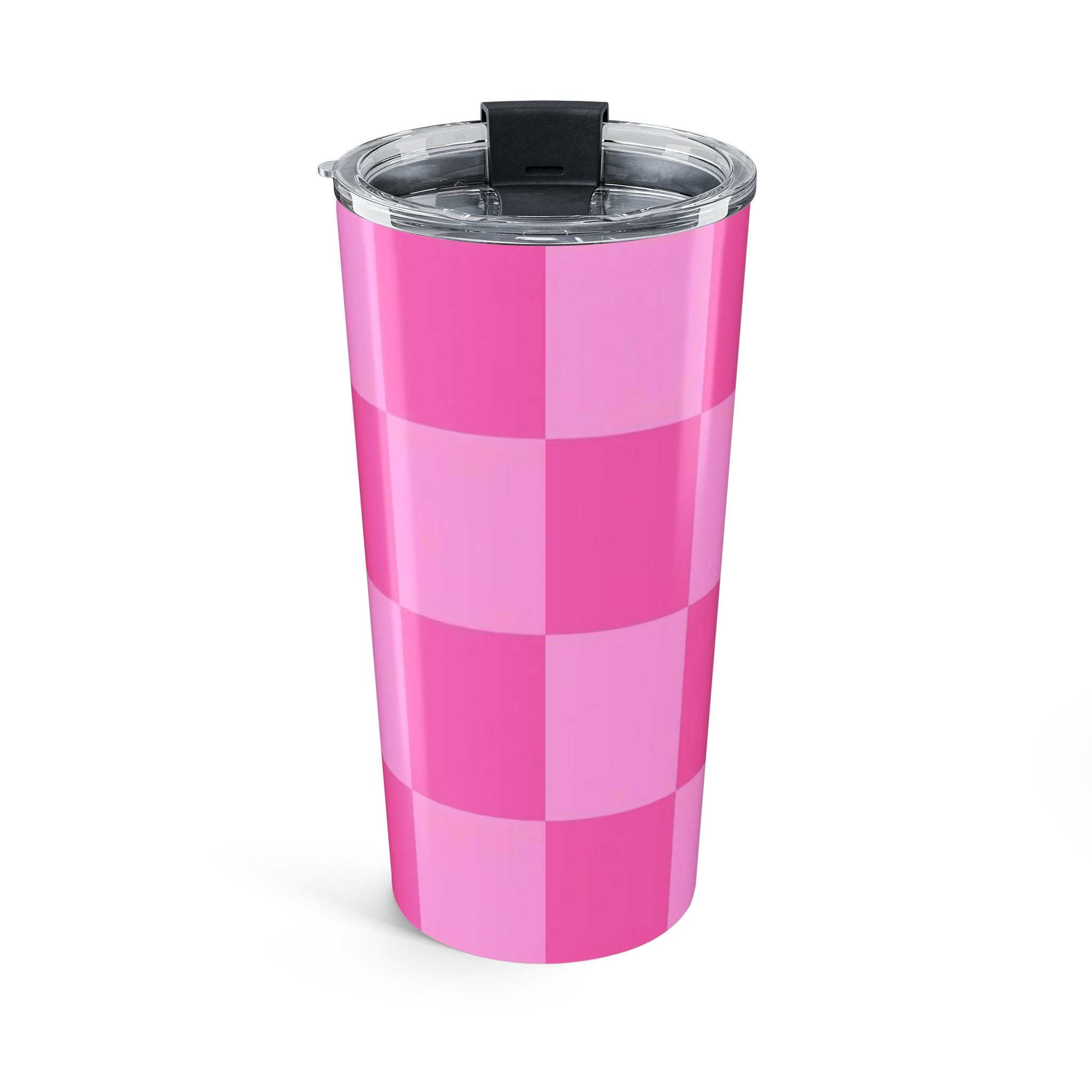 20oz Pink Checkerboard Tumbler – Insulated Travel Cup