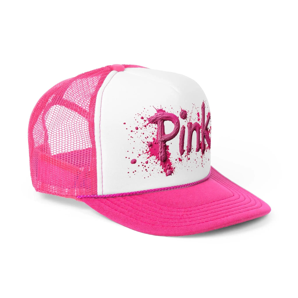 Girls and Caps Vibrant Pink Splash Trucker Cap for Bold Style Printify