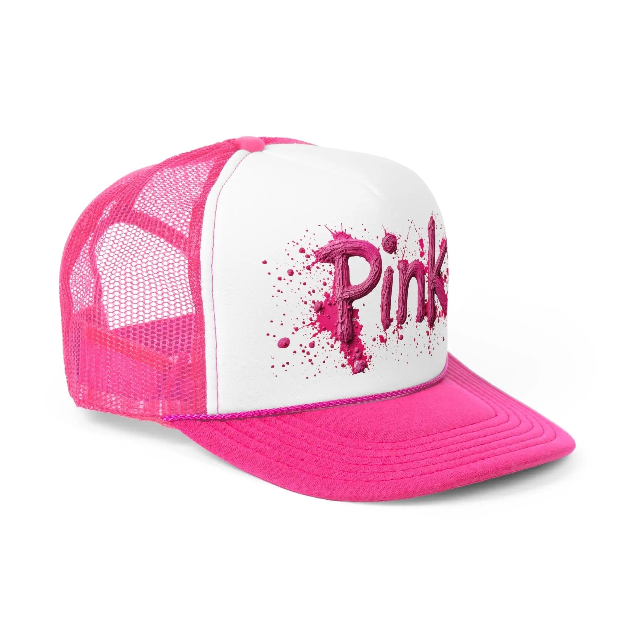 Girls and Caps Vibrant Pink Splash Trucker Cap for Bold Style Printify
