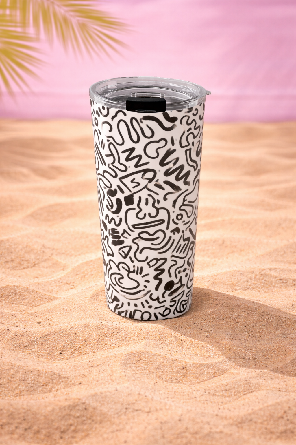 20oz Doodle Art Tumbler – Black & White Abstract Pattern