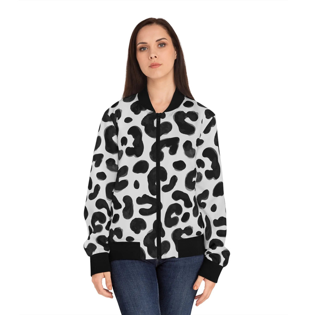 Like a star Stylish Women's Bomber Jacket with Bold Black Leopard Print Printify