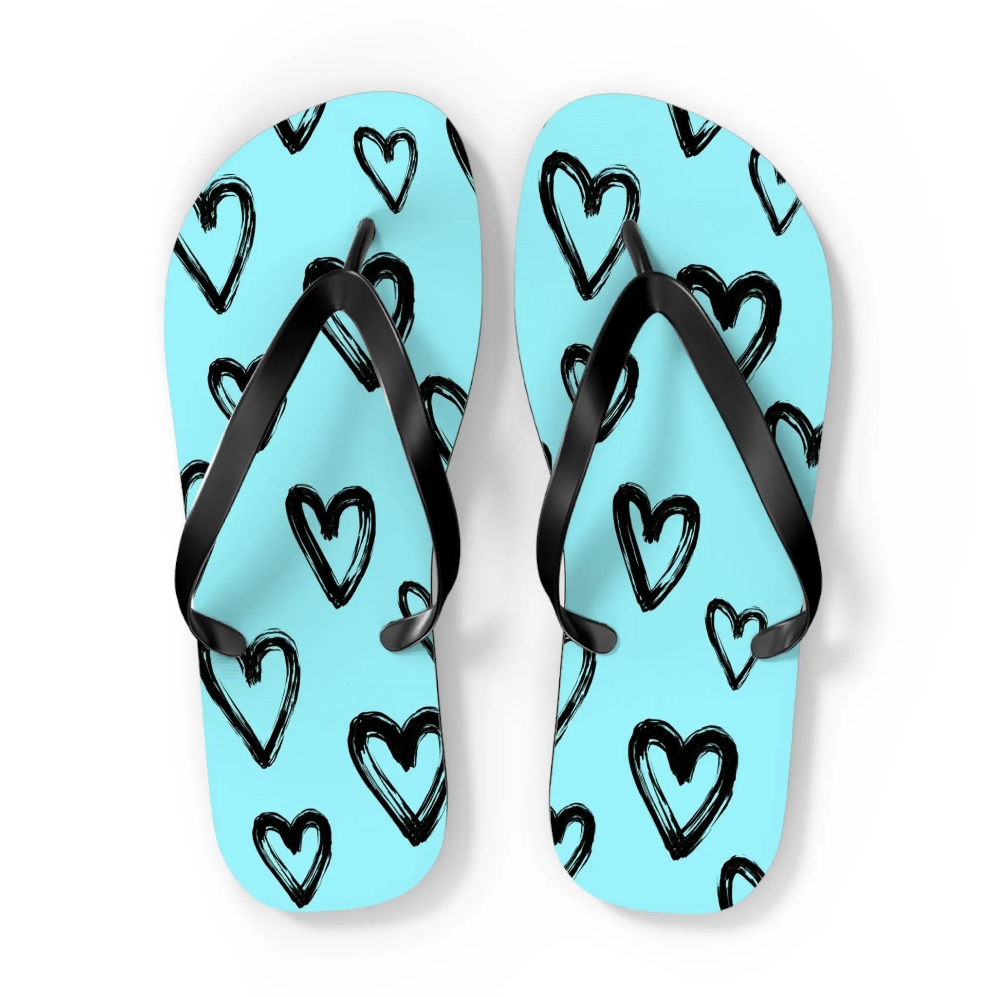 Like&Share Heart Print Flip Flops - Cute and Comfortable Summer Sandals Printify