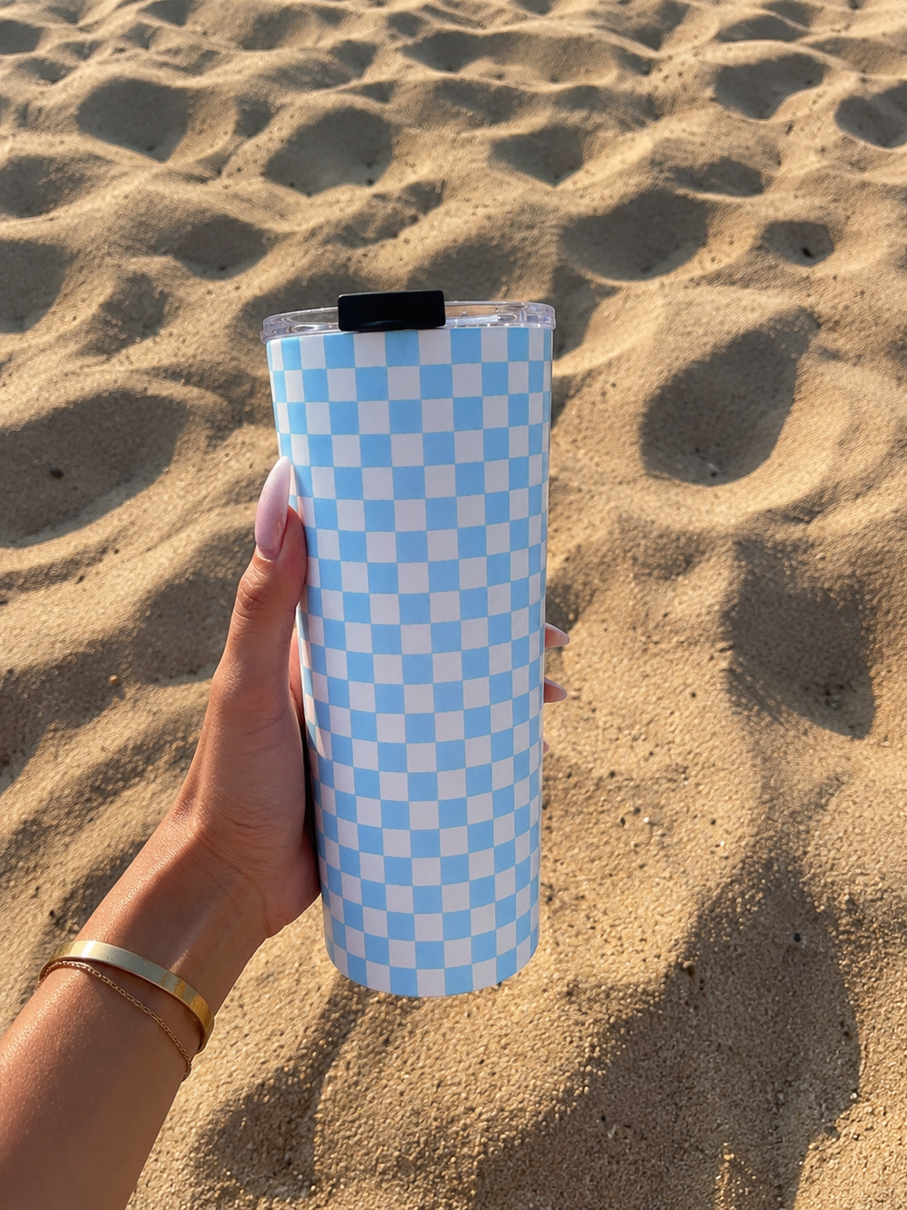Sky Blue Checker Tumbler