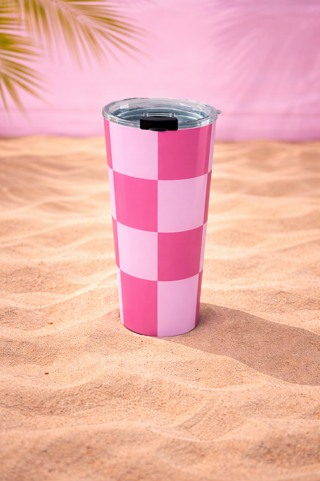 20oz Pink Checkerboard Tumbler — Insulated Travel Cup