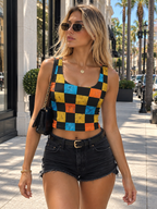 California Check Crop Top