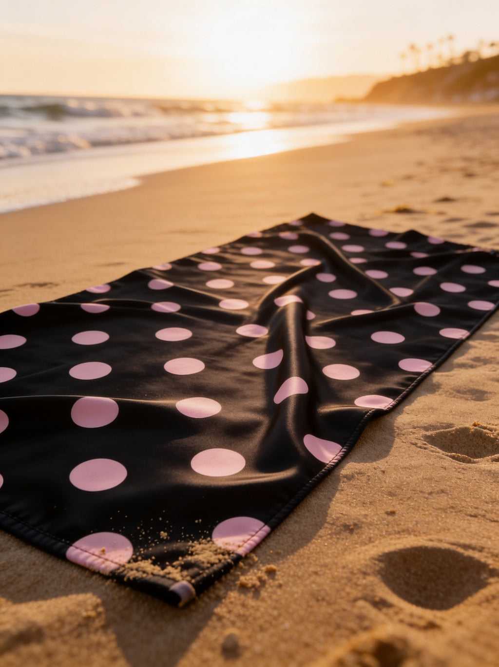 Black & Pink Polka Dot Beach Towel — Retro Chic Summer Towels