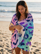 Neon Rainbow Leopard Beach Towel
