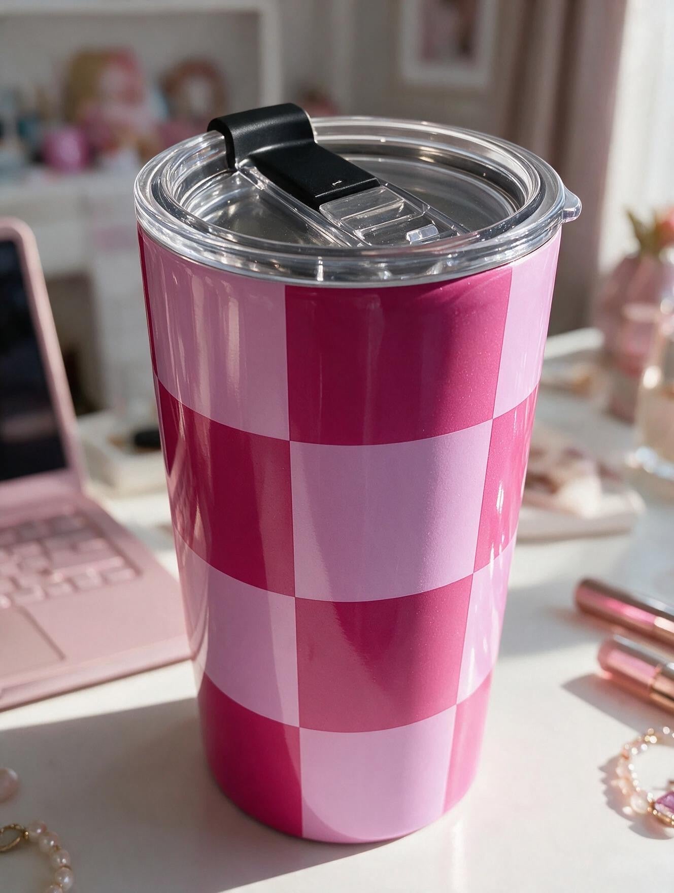 Pink Checker Tumbler