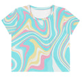 Colorful pastel swirl all-over print crop tee with smooth stretch fabric and regular fit