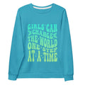 blue GIRL POWER unisex sweatshirt with inspirational text design and soft cotton-feel fabric