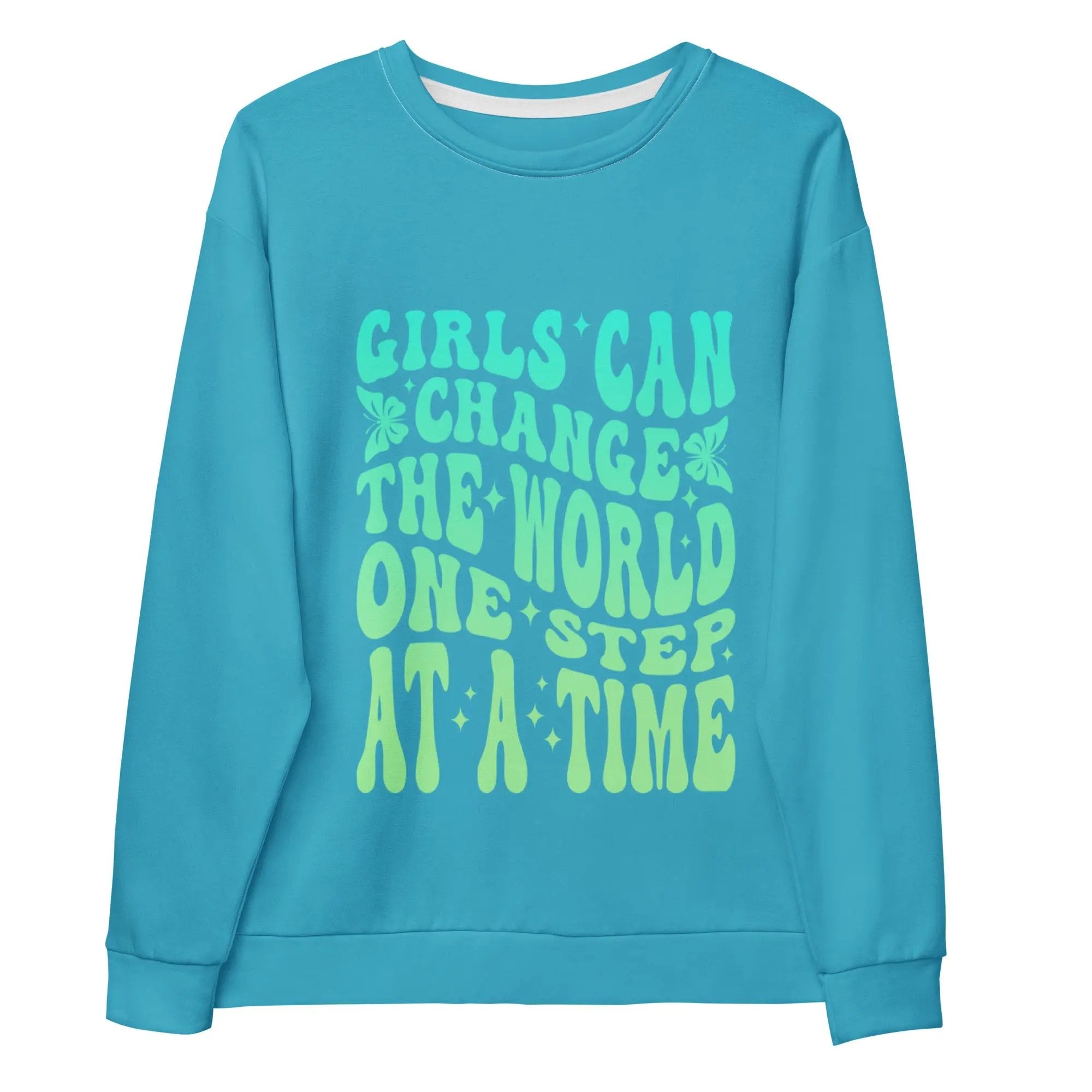 blue GIRL POWER unisex sweatshirt with inspirational text design and soft cotton-feel fabric