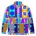 Colorful unisex track jacket with Friday theme, zip-up front, and bold graphic patterns.